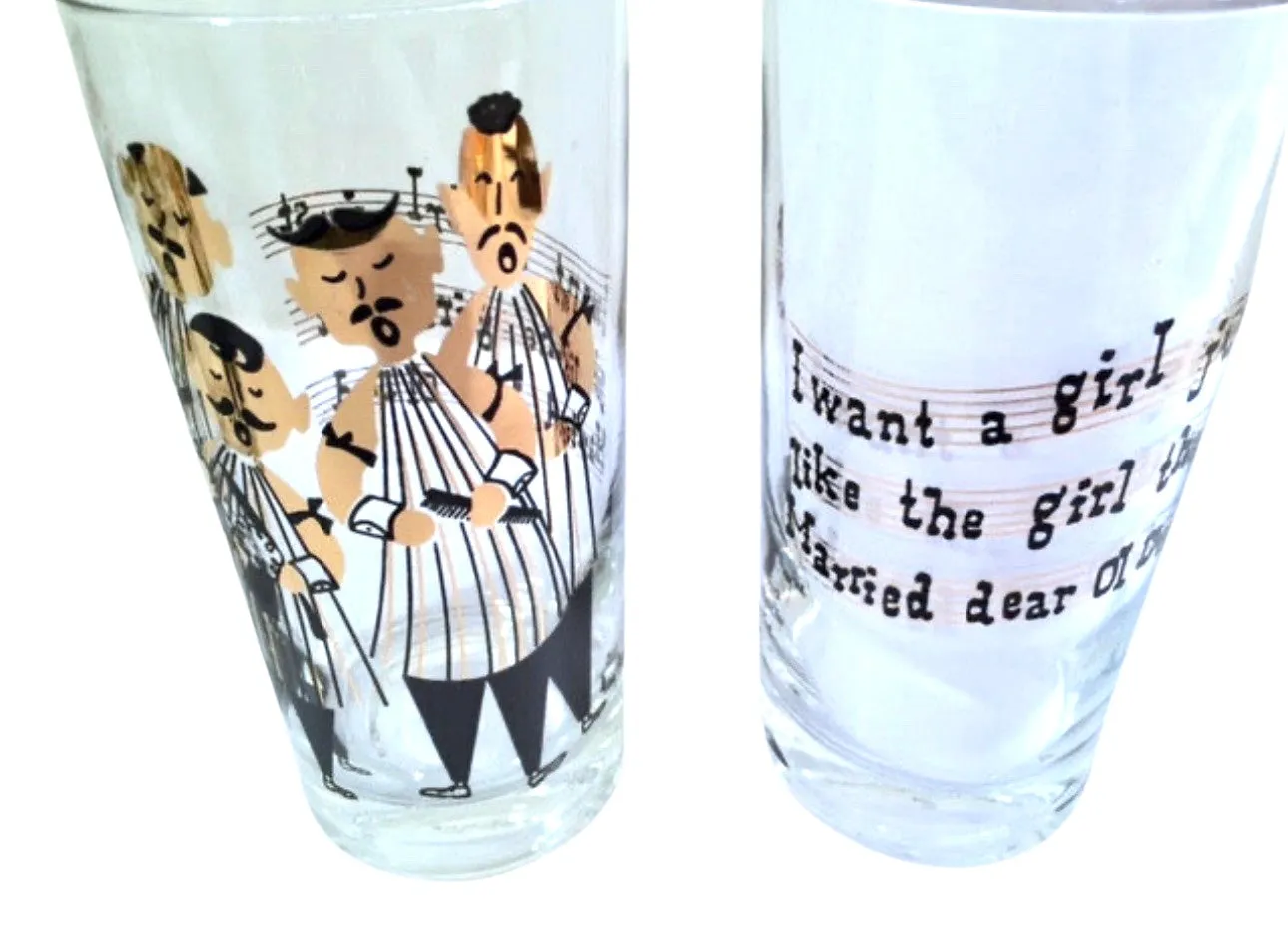 Gay Fad Signed Mid-Century Barbershop Quartet Glasses (Set of 4)