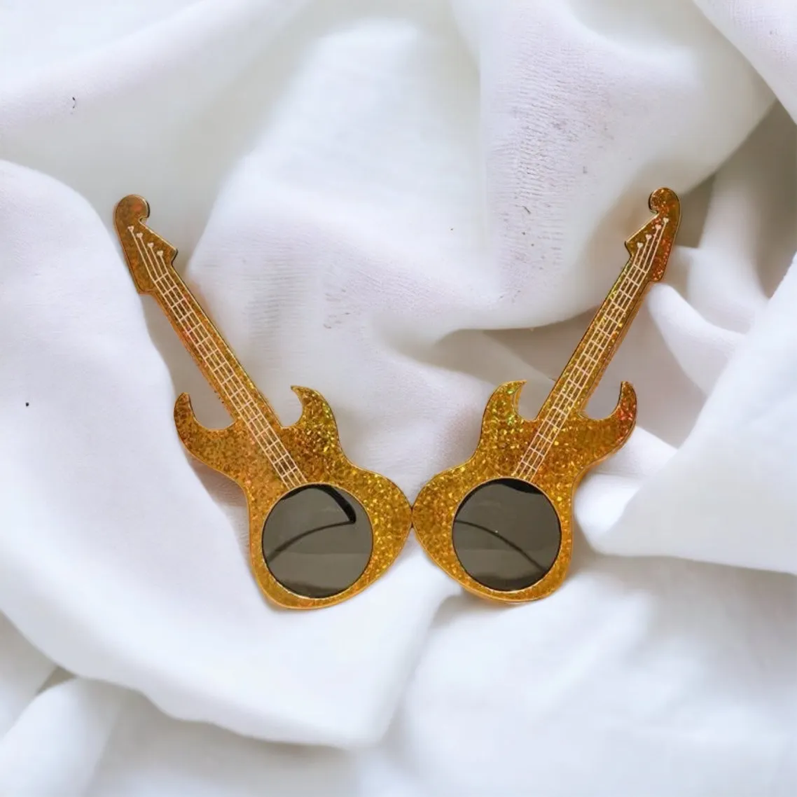 Gold Guitar Sunglasses - Rock n Roll, Guitar Accessories, Electric Guitar, Fest Attire