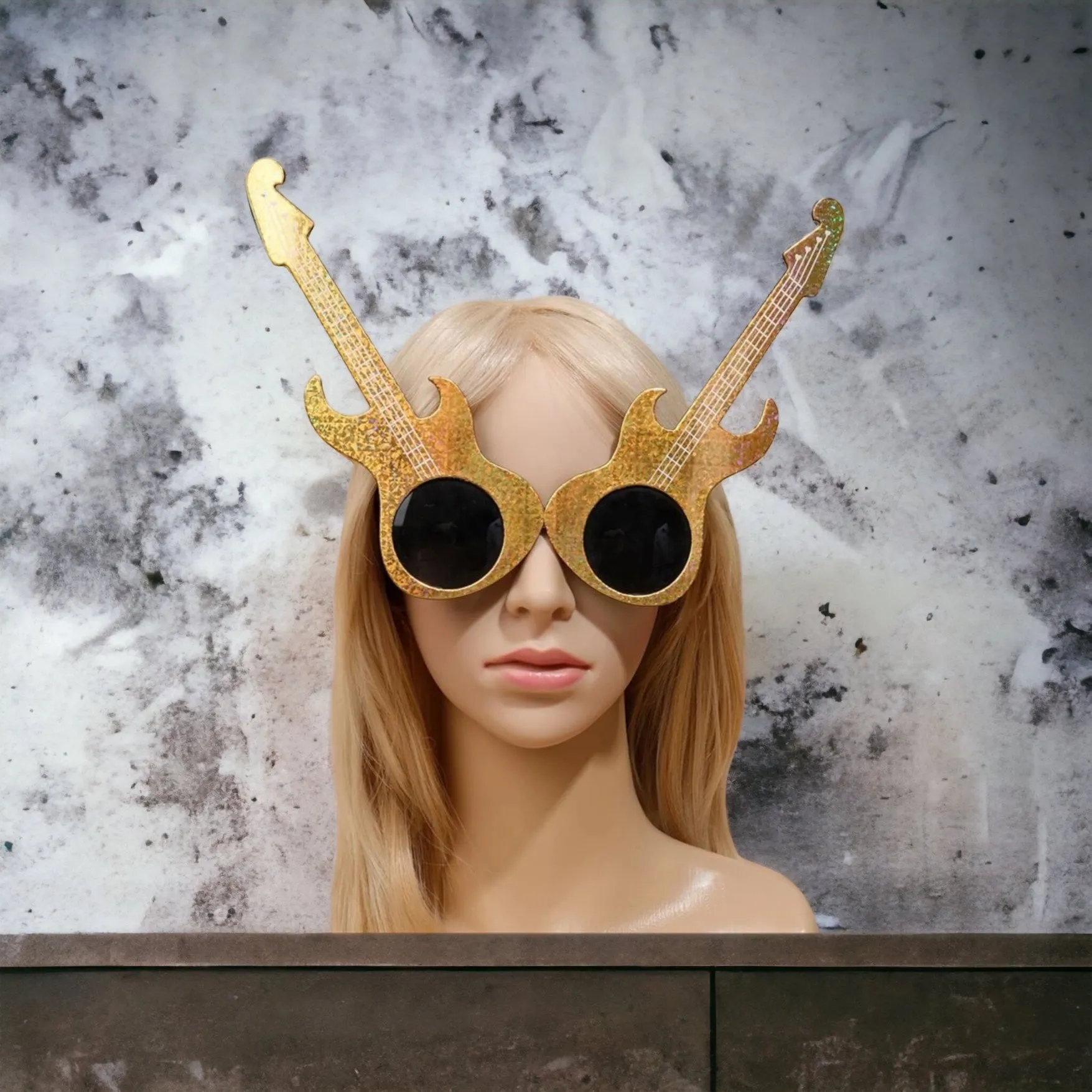 Gold Guitar Sunglasses - Rock n Roll, Guitar Accessories, Electric Guitar, Fest Attire