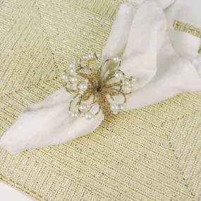 Handmade Bead Placemat with Flower in Cream, Set of 2