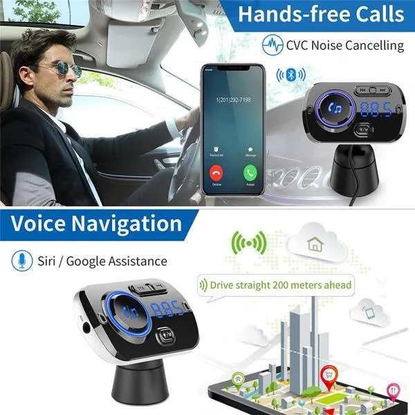 Hands-free Bluetooth Fm Transmitter Wireless Radio Adapter Car