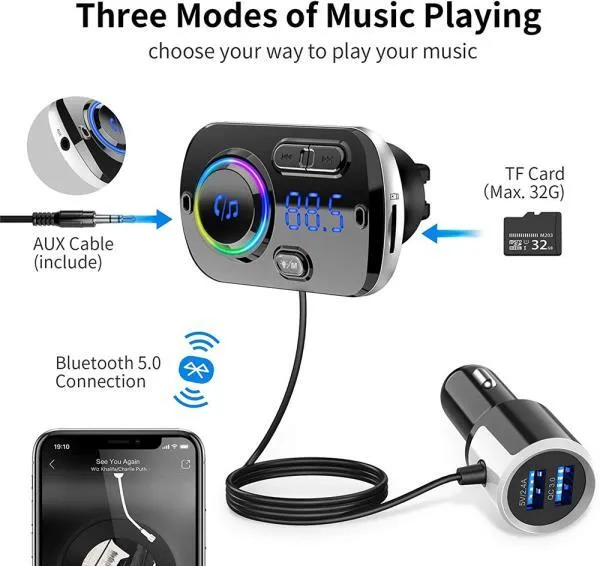 Hands-free Bluetooth Fm Transmitter Wireless Radio Adapter Car