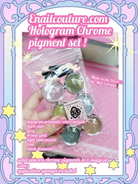 Hologram Chrome Pigment Set, solid pigment! (Holographic Nail Powder Set - 6 Colors Rainbow Holo Unicorn Multi Chrome Nail Powder Mirror Laser Effect Holographic Powder for Nails Decoration Salon Home Nail Art Supplies)