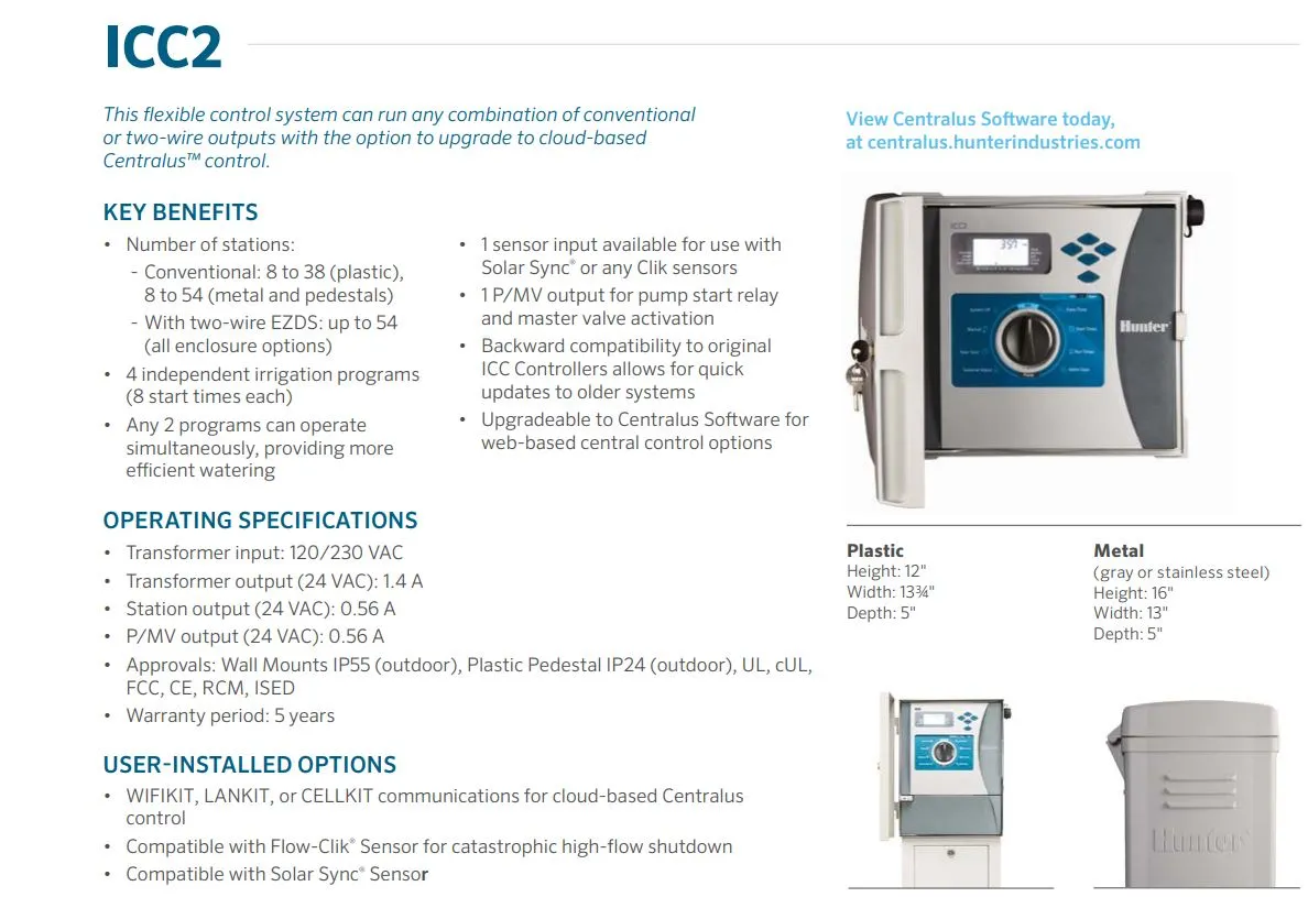 Hunter ICC2 Hydrawise 8 Station Modular WIFI Irrigation Controller and Modules (Expandable to 54 Stations)