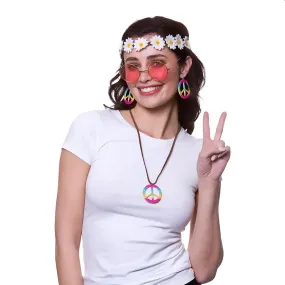Instant Hippie Set 60s Headband Glasses Necklace Fancy Dress