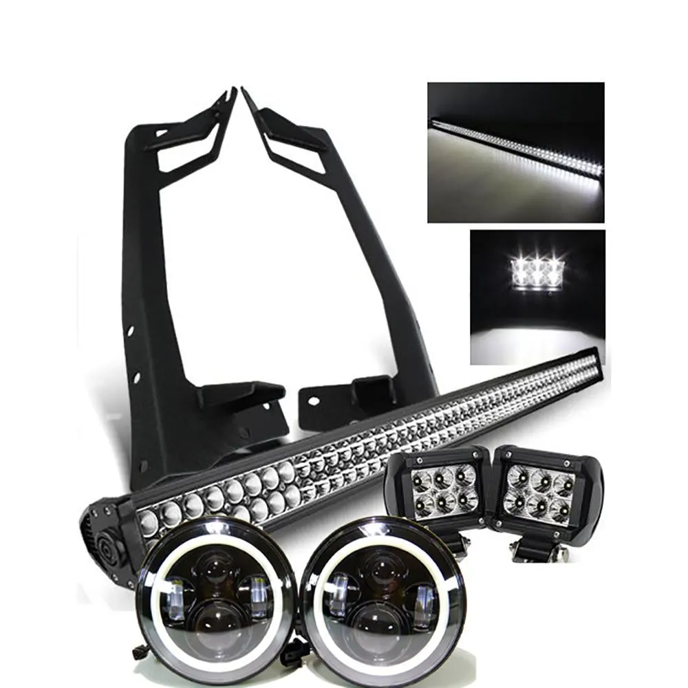 Jeep JK Light Bar Kit - Mega Bundle, Halo Headlights, Light Bar, Pod, Vader Grille