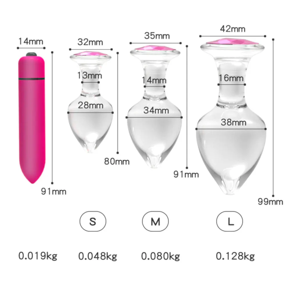 Jeweled Rose Pink Glass Plug Set (3 Piece)