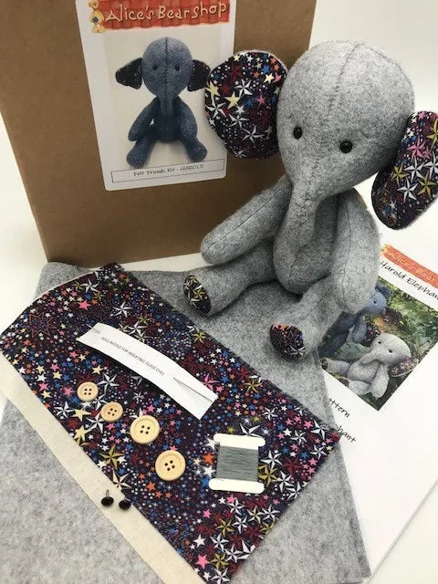 KIT - Harold Elephant - Button Jointed Felt Kit - See Colour Options