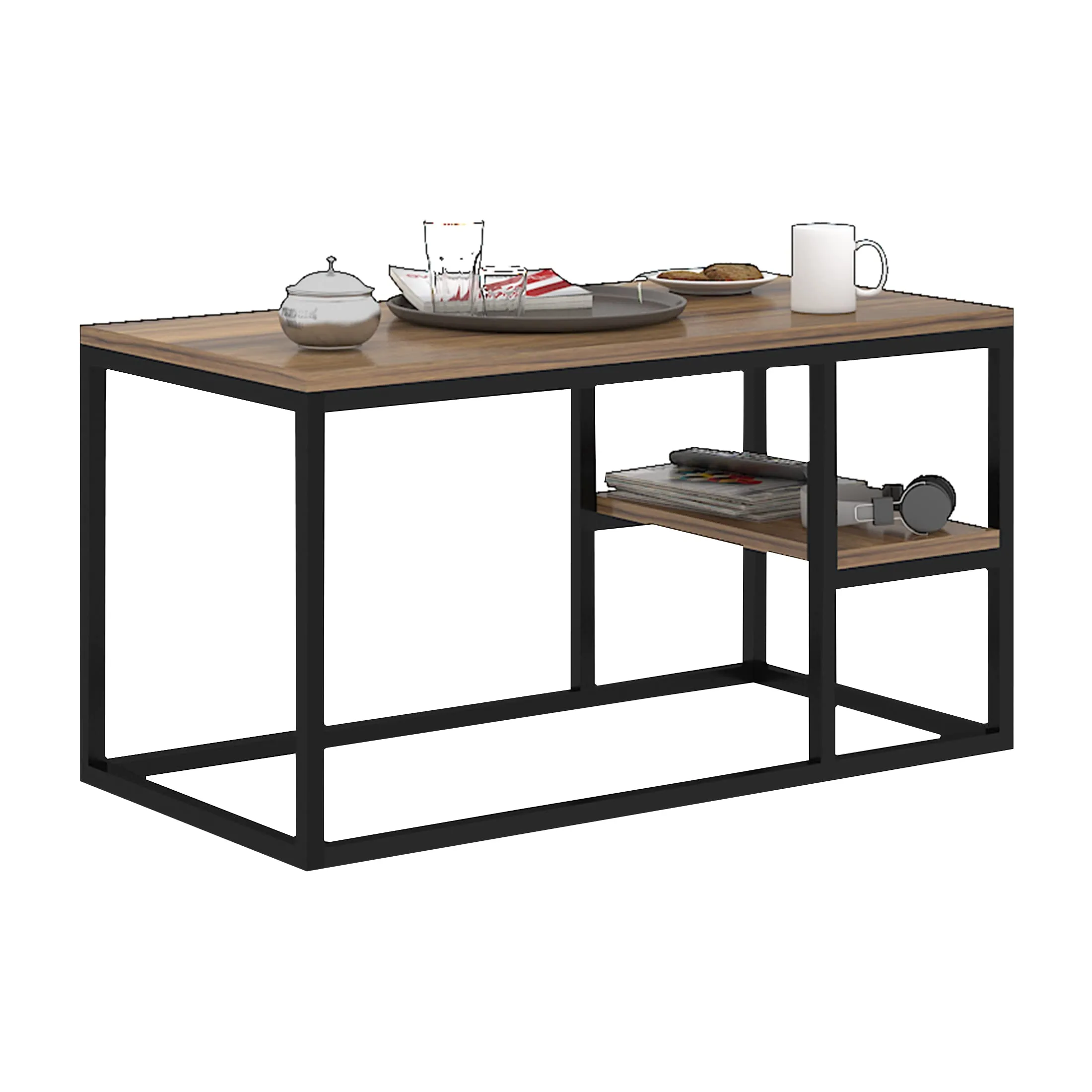 Klaxon Center Table for Living Room/Coffee Table for Living Room with Steel Legs/Outdoor Coffee Table for Balcony/Tea Table-Teapoy Table/Center Table for Office/Hall - Isla (Walnut & Black)