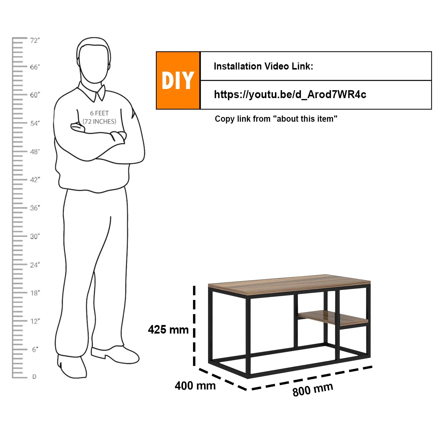 Klaxon Center Table for Living Room/Coffee Table for Living Room with Steel Legs/Outdoor Coffee Table for Balcony/Tea Table-Teapoy Table/Center Table for Office/Hall - Isla (Walnut & Black)