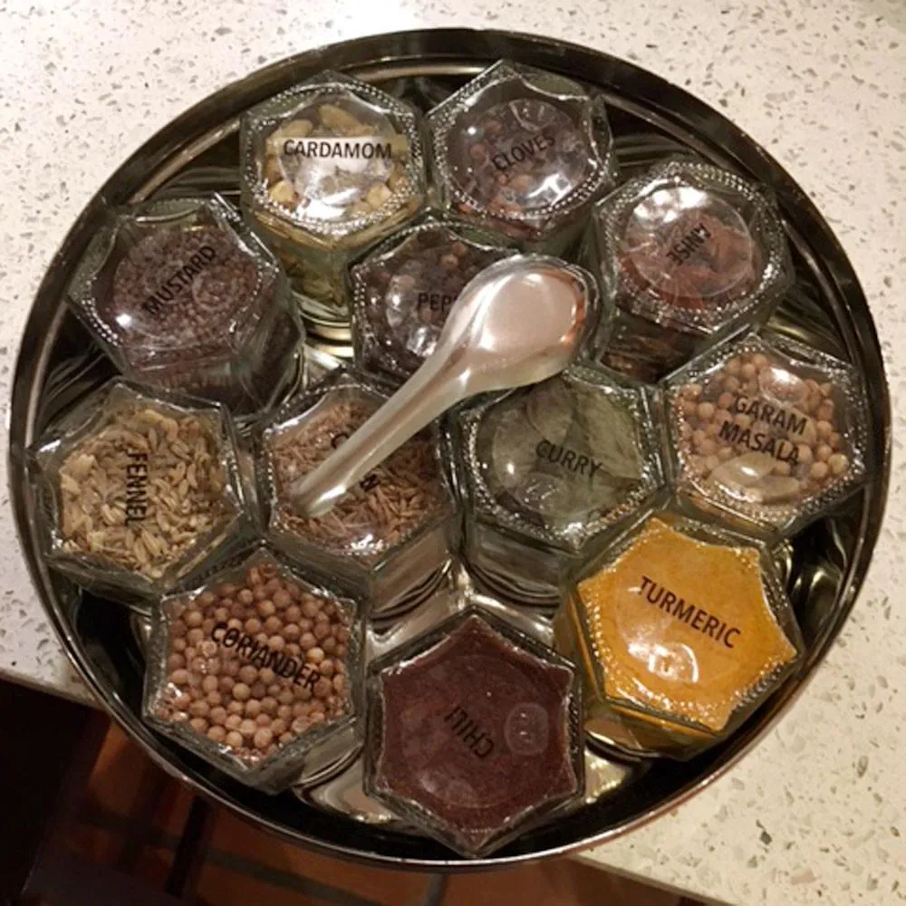 MASALA DABBA BUNDLE | Indian Spice Kit with 24 Filled Magnetic Jars   5 Spice Tools