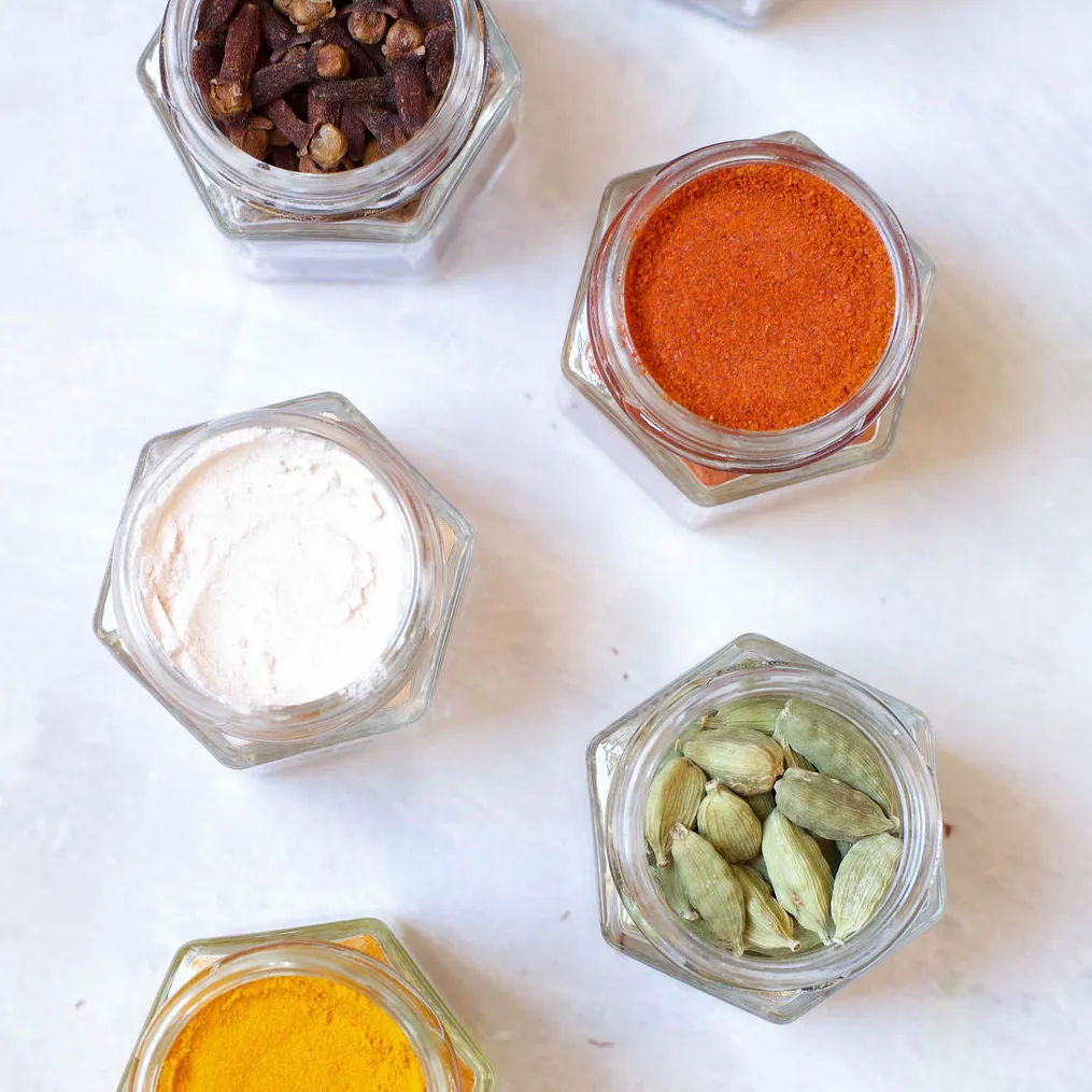 MASALA DABBA BUNDLE | Indian Spice Kit with 24 Filled Magnetic Jars   5 Spice Tools