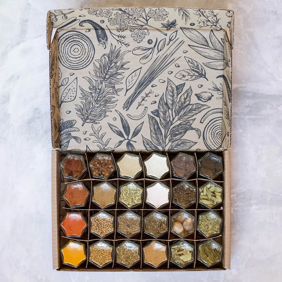 Masala Dabba Kit — Magnetic Jars Filled with 24 Indian Spices