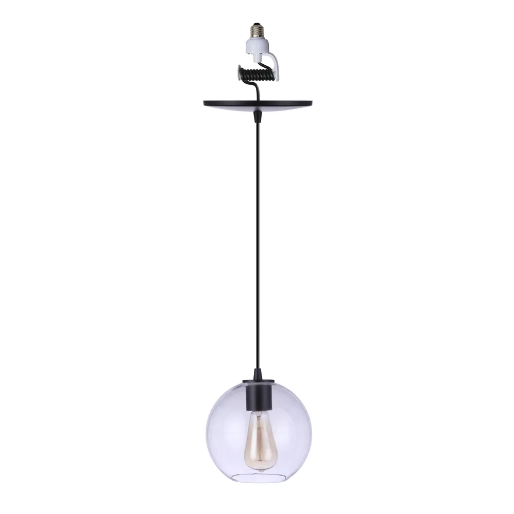 Matte Black Clear Glass Globe Instant Pendant Recessed Can Conversion Kit