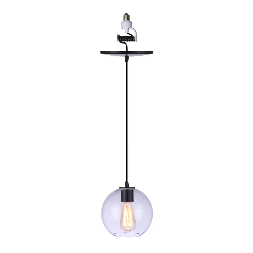 Matte Black Clear Glass Globe Instant Pendant Recessed Can Conversion Kit