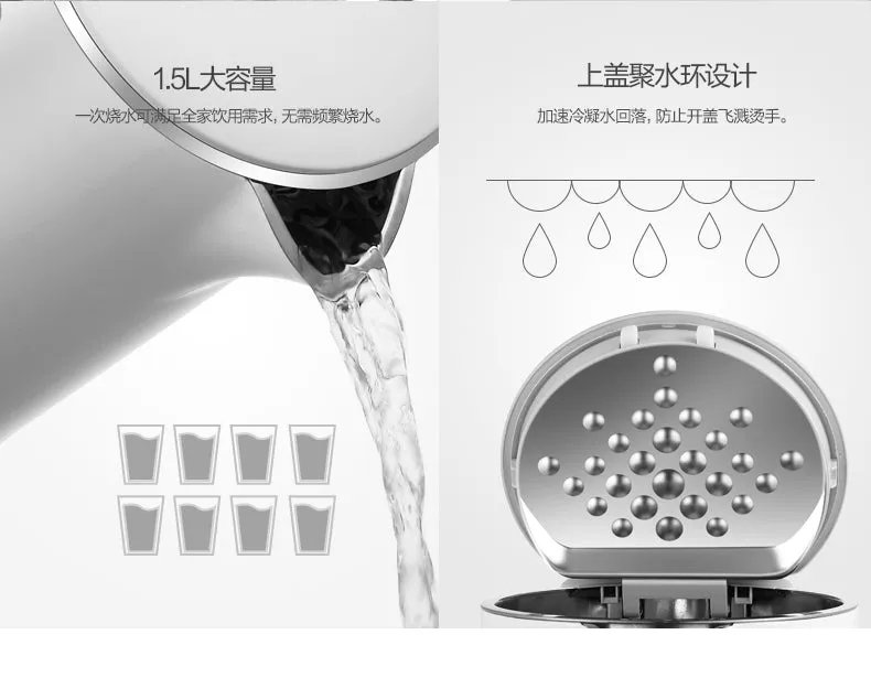 Midea Electronic Kettle Multi-Level Temperature Control LED Stainless Steel Kettle MK-HE1508-K
