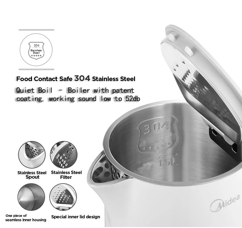 Midea Electronic Kettle Multi-Level Temperature Control LED Stainless Steel Kettle MK-HE1508-K