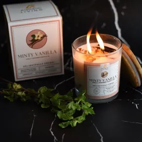 Minty Vanilla Candle I Peppermint Essential Oil Vanilla Botanic Candle I Wooden Wick I 350 gms