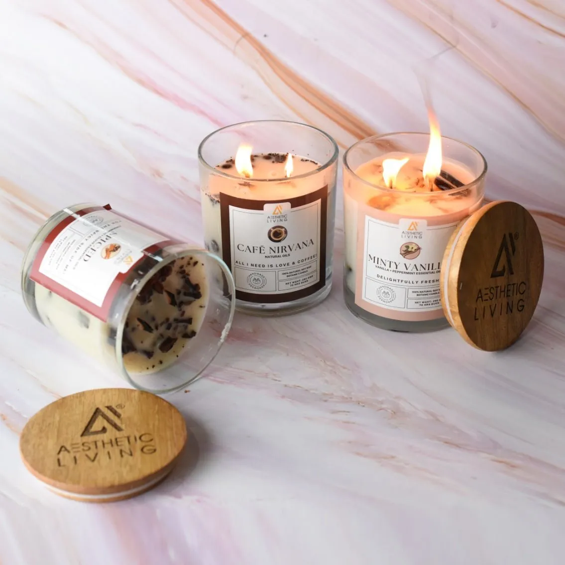 Minty Vanilla Candle I Peppermint Essential Oil Vanilla Botanic Candle I Wooden Wick I 350 gms