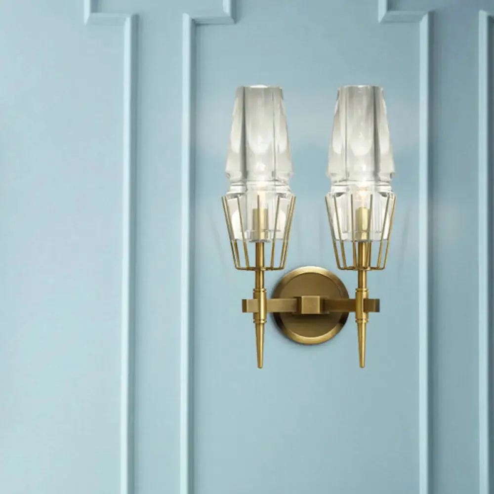Modern Clear Glass Wall Sconce – Tapered Design, Gold Finish, 1/2 Mount Lights