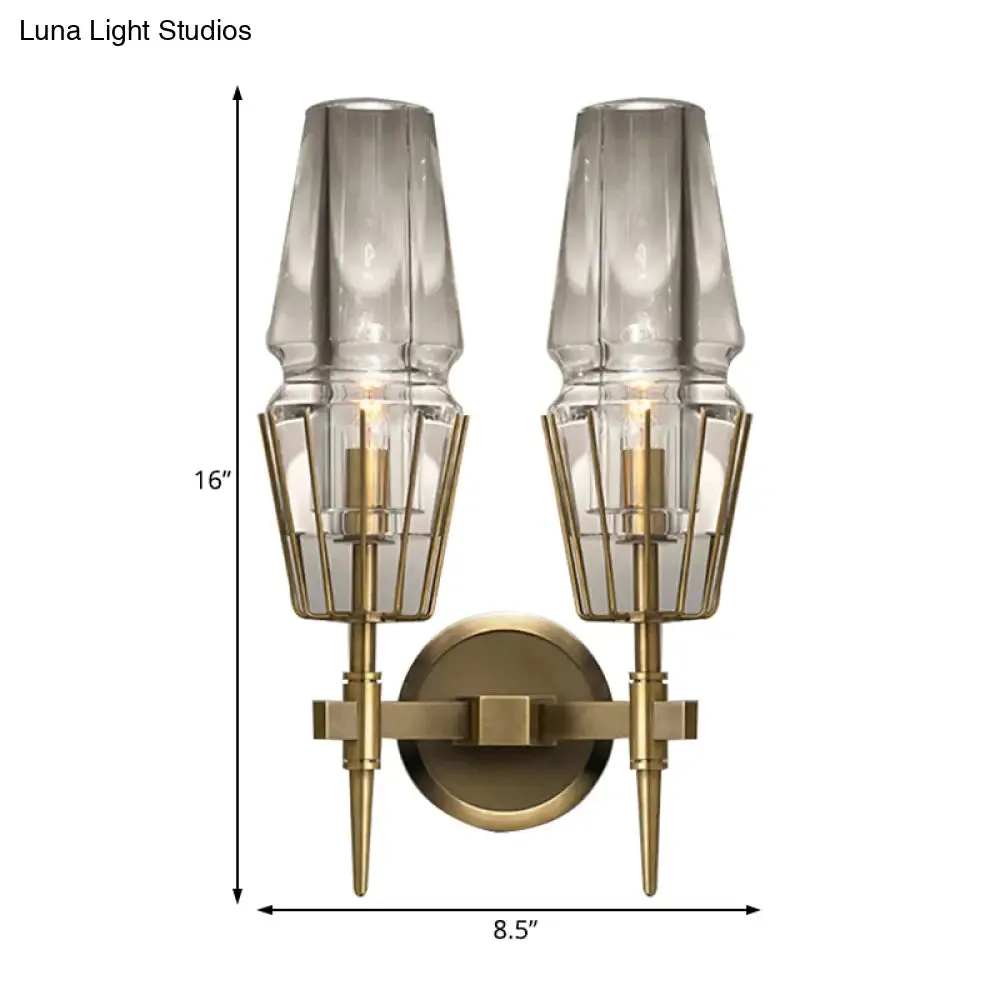 Modern Clear Glass Wall Sconce – Tapered Design, Gold Finish, 1/2 Mount Lights