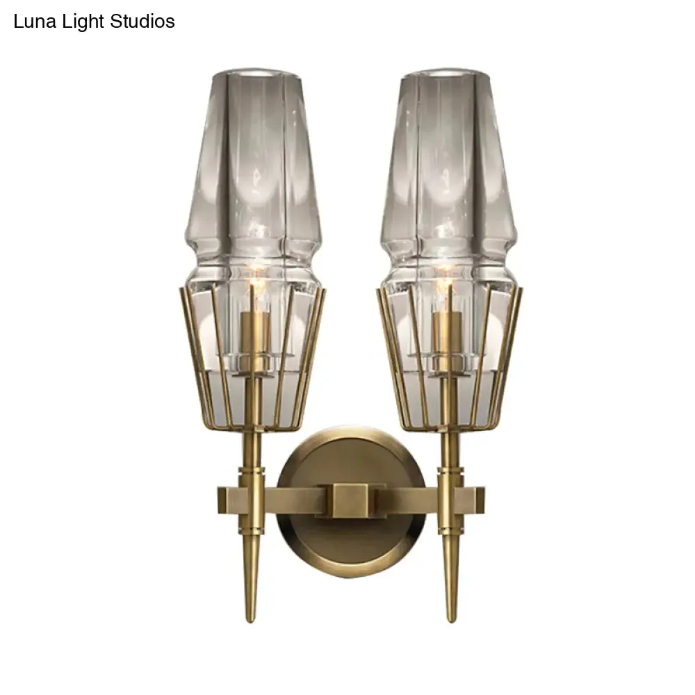 Modern Clear Glass Wall Sconce – Tapered Design, Gold Finish, 1/2 Mount Lights
