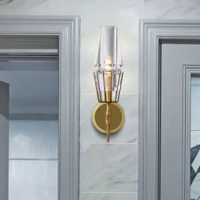 Modern Clear Glass Wall Sconce – Tapered Design, Gold Finish, 1/2 Mount Lights