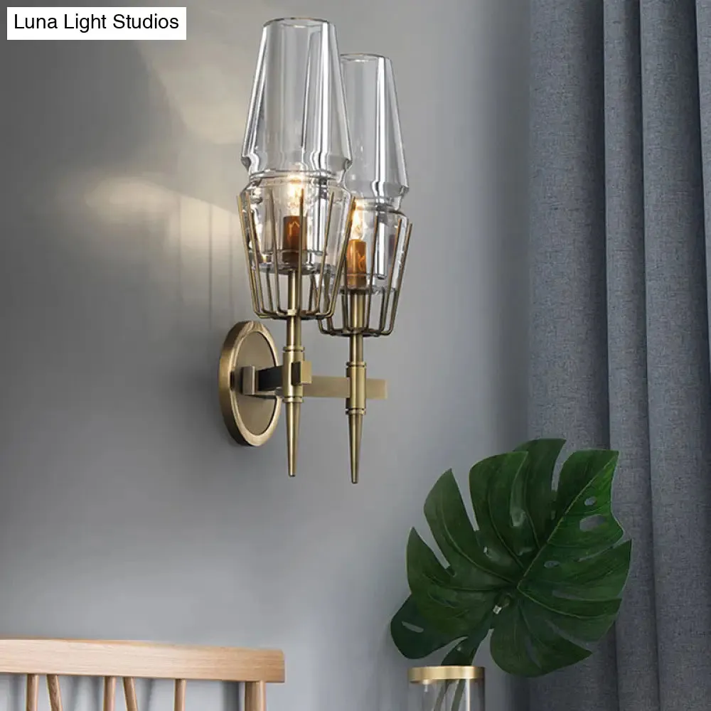 Modern Clear Glass Wall Sconce – Tapered Design, Gold Finish, 1/2 Mount Lights
