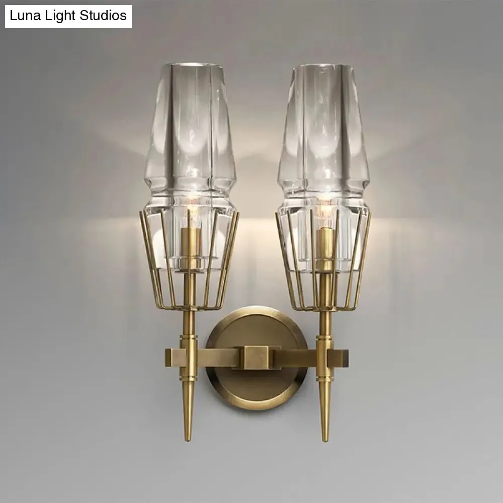 Modern Clear Glass Wall Sconce – Tapered Design, Gold Finish, 1/2 Mount Lights