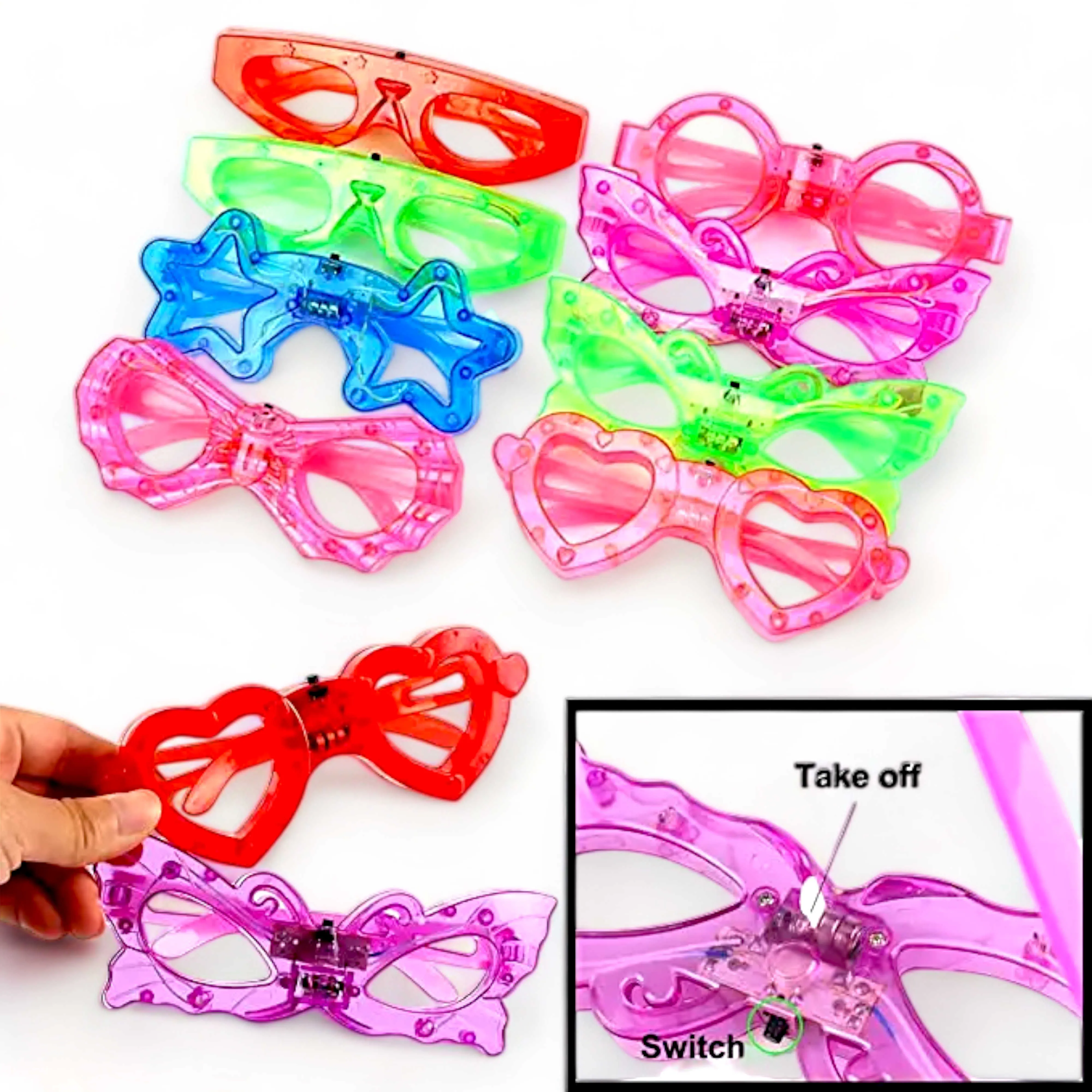 Multi Design LED Light Plastic Multi Color Goggle Glasses for Party, Celebration - 5 Pcs