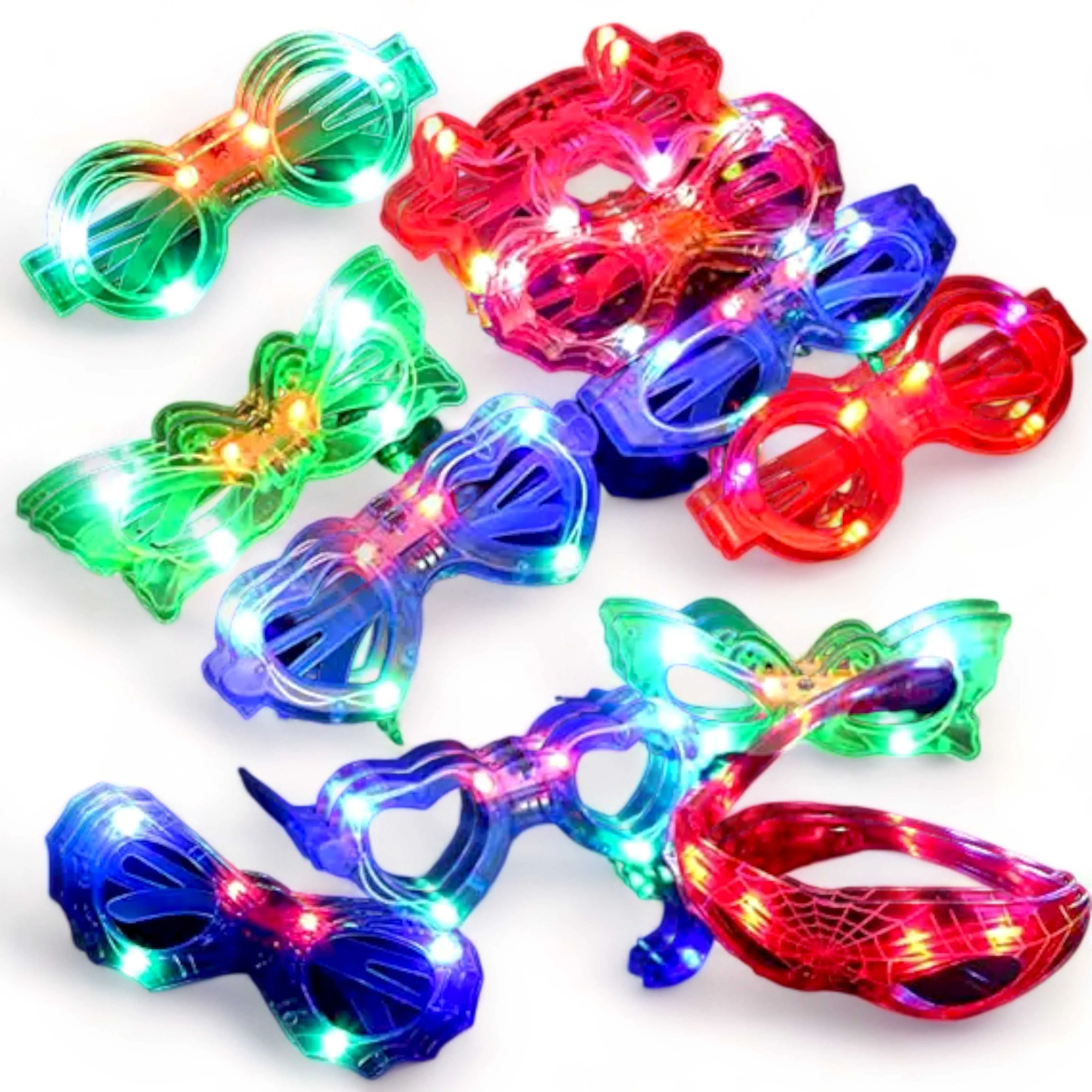 Multi Design LED Light Plastic Multi Color Goggle Glasses for Party, Celebration - 5 Pcs