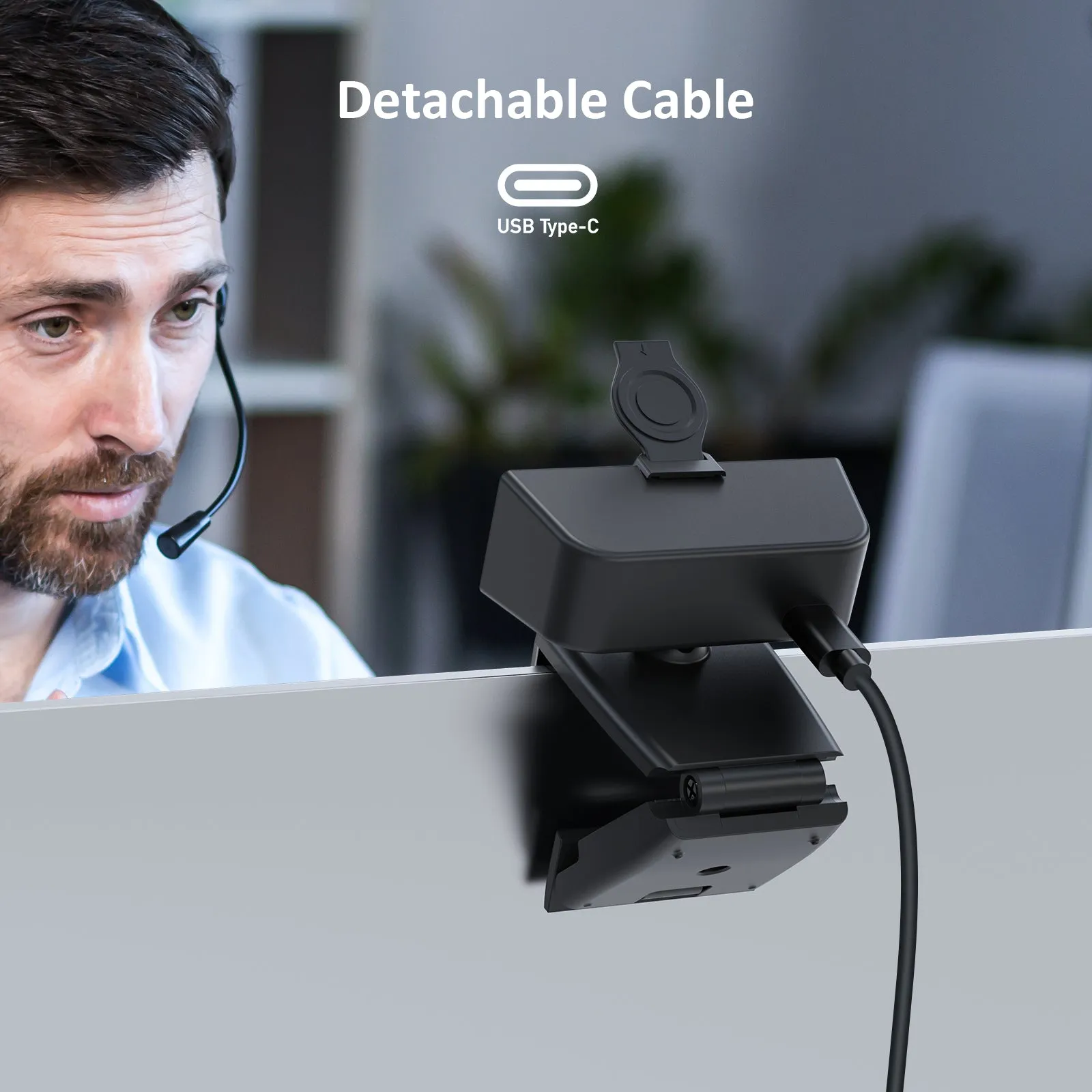 NexiGo 1080P Webcam with with USB 2.0 to Type-C Cable