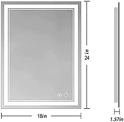 ORIGIN MIRRORS Antifogg Led Touch Sensor Mirror for Vanity Bathroom with Warm White & Natural White, Wall Mount, Rectangular, Unframed - 18 x 24 INCH