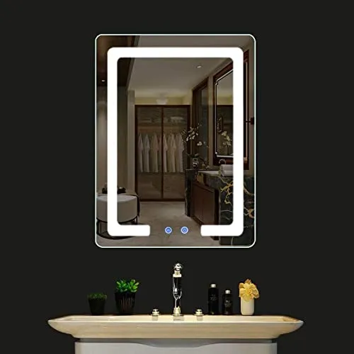 ORIGIN MIRRORS Antifogg Led Touch Sensor Mirror for Vanity Bathroom with Warm White & Natural White, Wall Mount, Rectangular, Unframed - 18 x 24 INCH