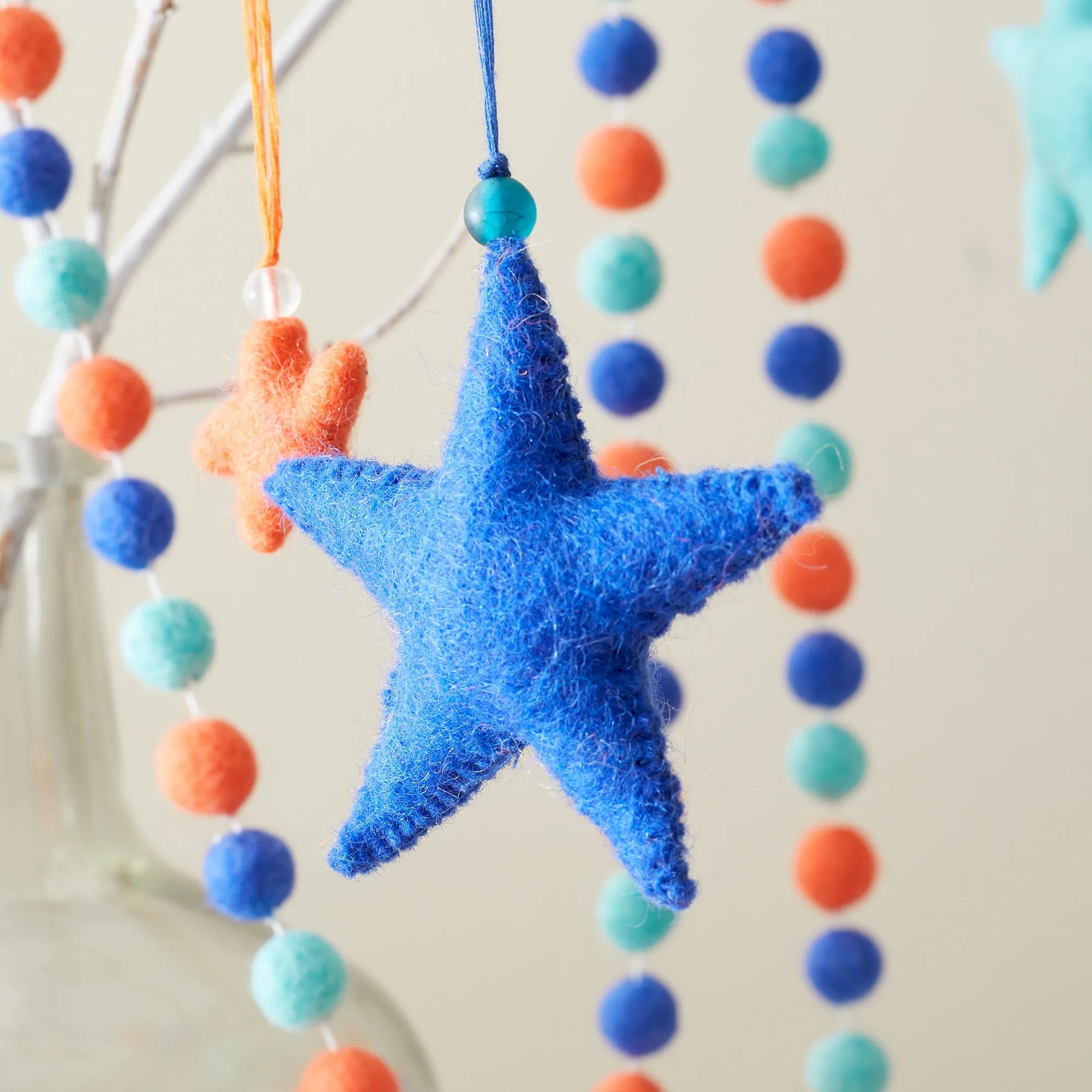 SAPNA Beaded Felt Star Hanging Decoration Pack 5 (WS)