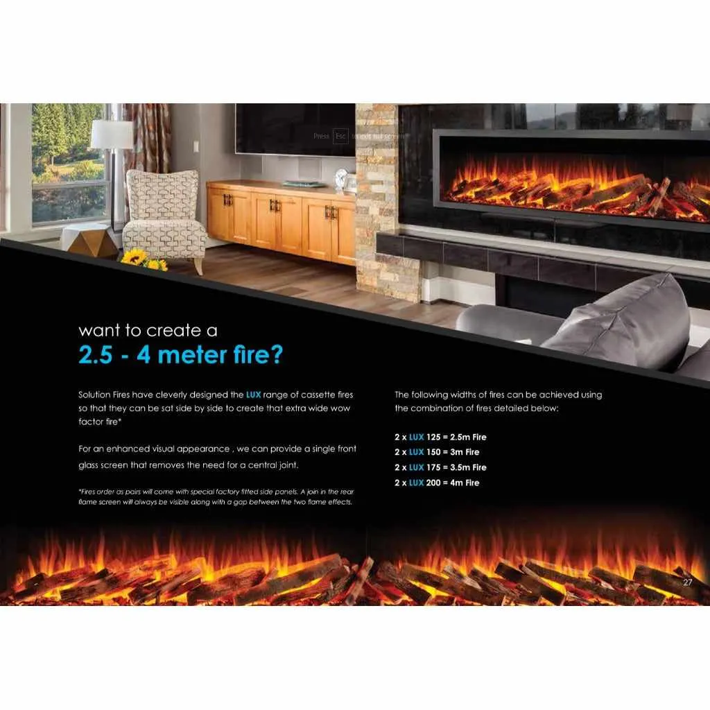 Solution Fires LUX 175 HD 1750MM Panoramic Electric Fire - 1/2/3 Sided Media Wall Electric Fire