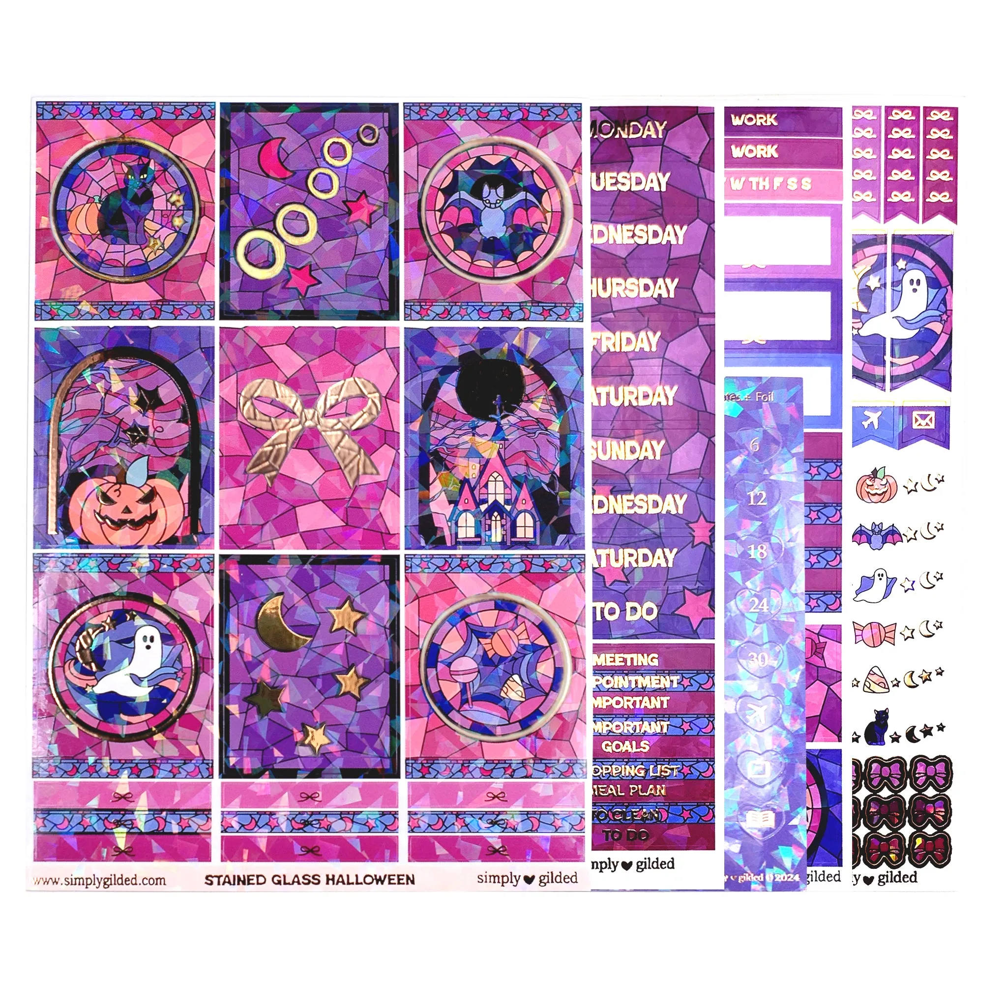 Stained Glass Halloween Luxe Sticker Kit   date dots (rose gold foil / iridescent crystal overlay)