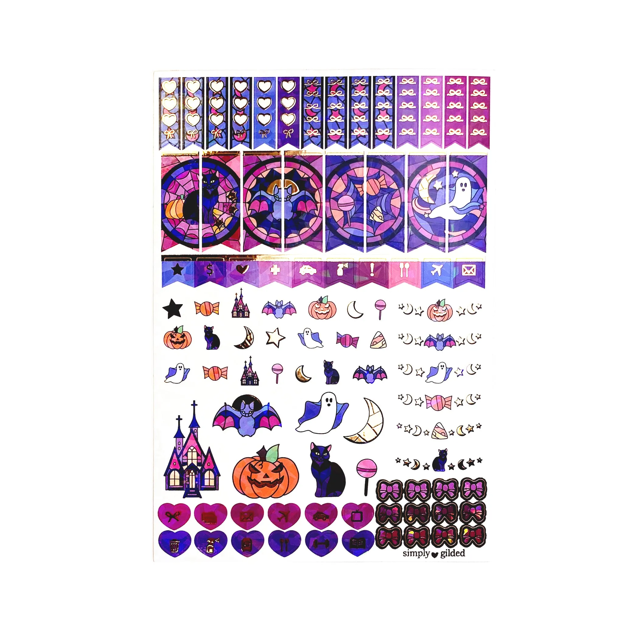 Stained Glass Halloween Luxe Sticker Kit   date dots (rose gold foil / iridescent crystal overlay)