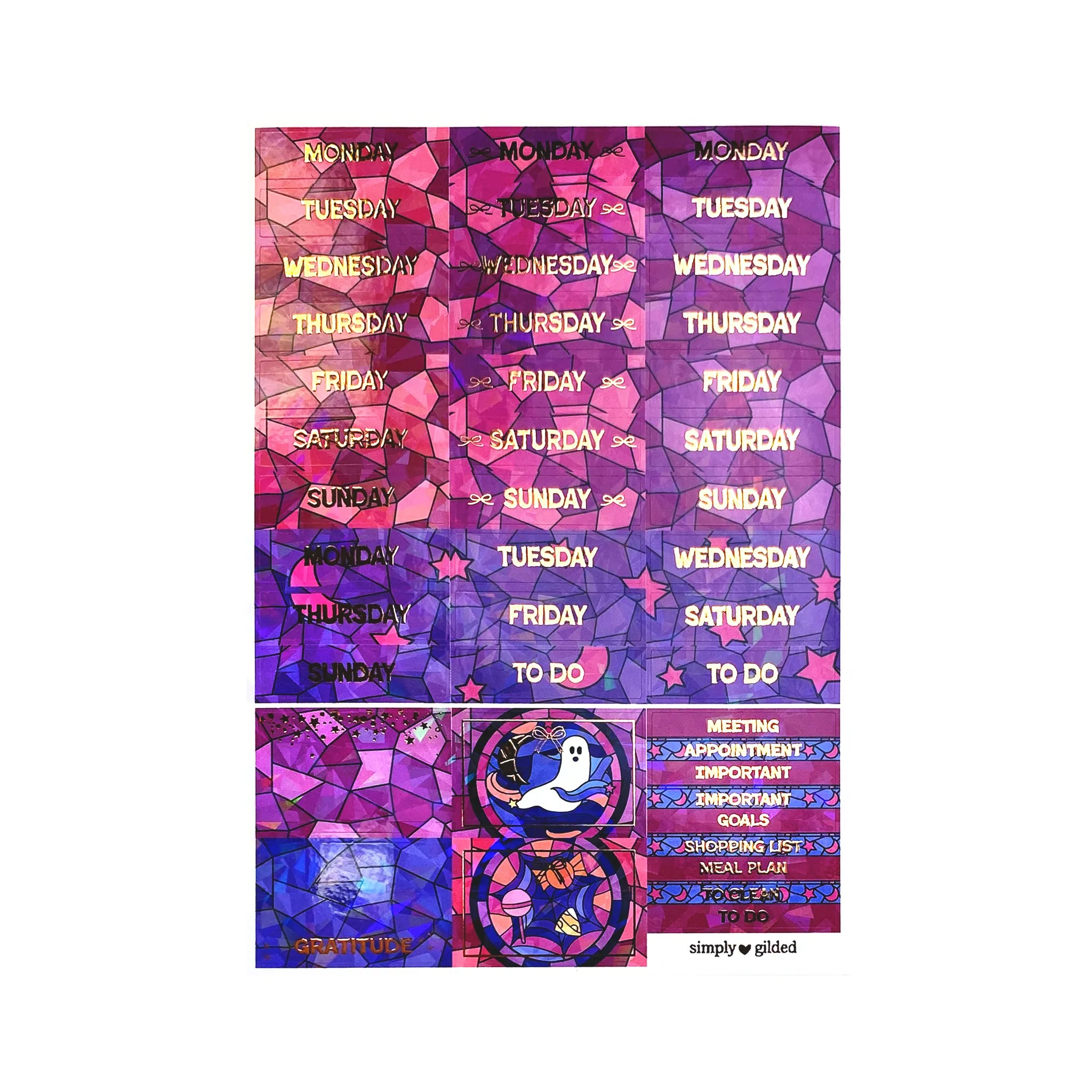 Stained Glass Halloween Luxe Sticker Kit   date dots (rose gold foil / iridescent crystal overlay)