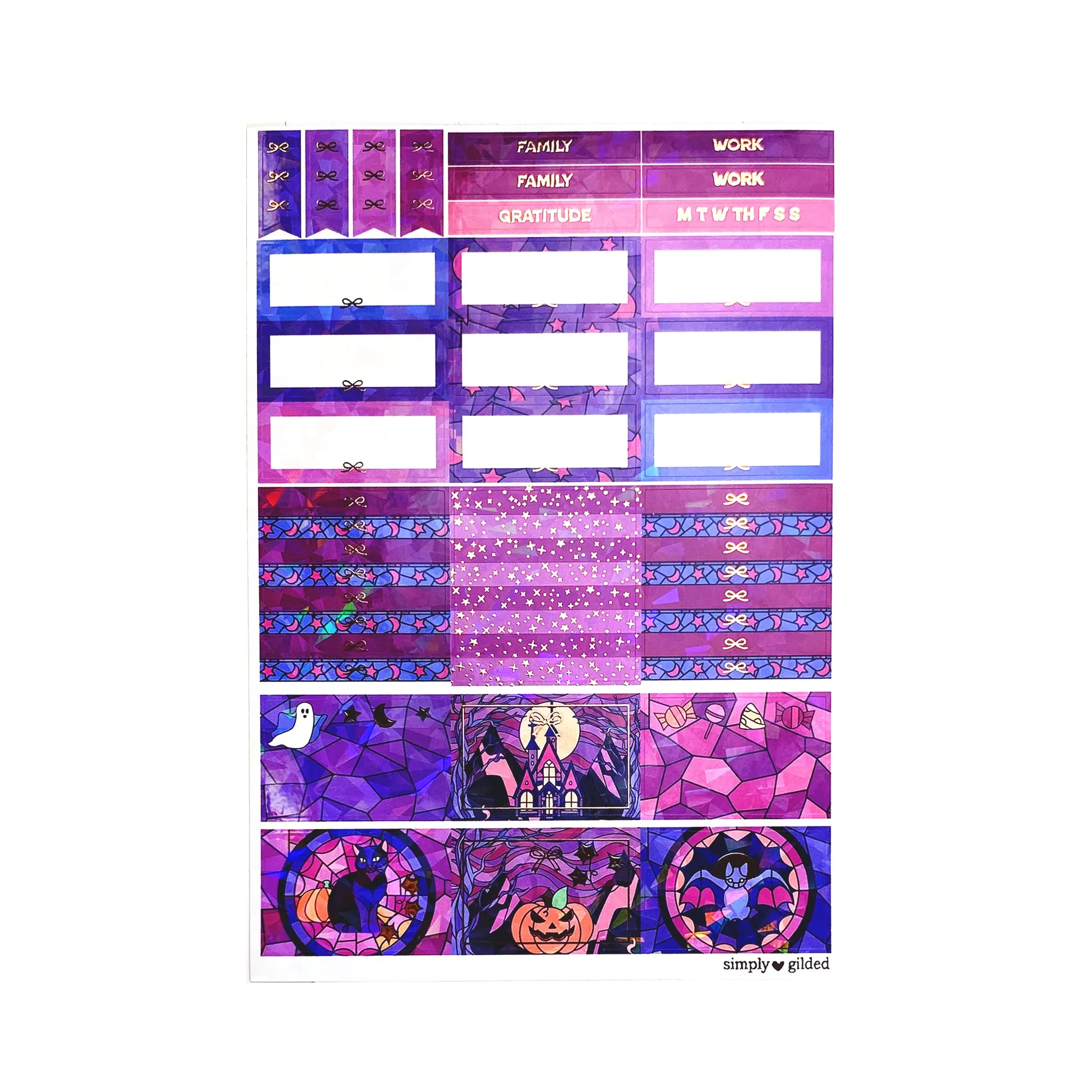 Stained Glass Halloween Luxe Sticker Kit   date dots (rose gold foil / iridescent crystal overlay)