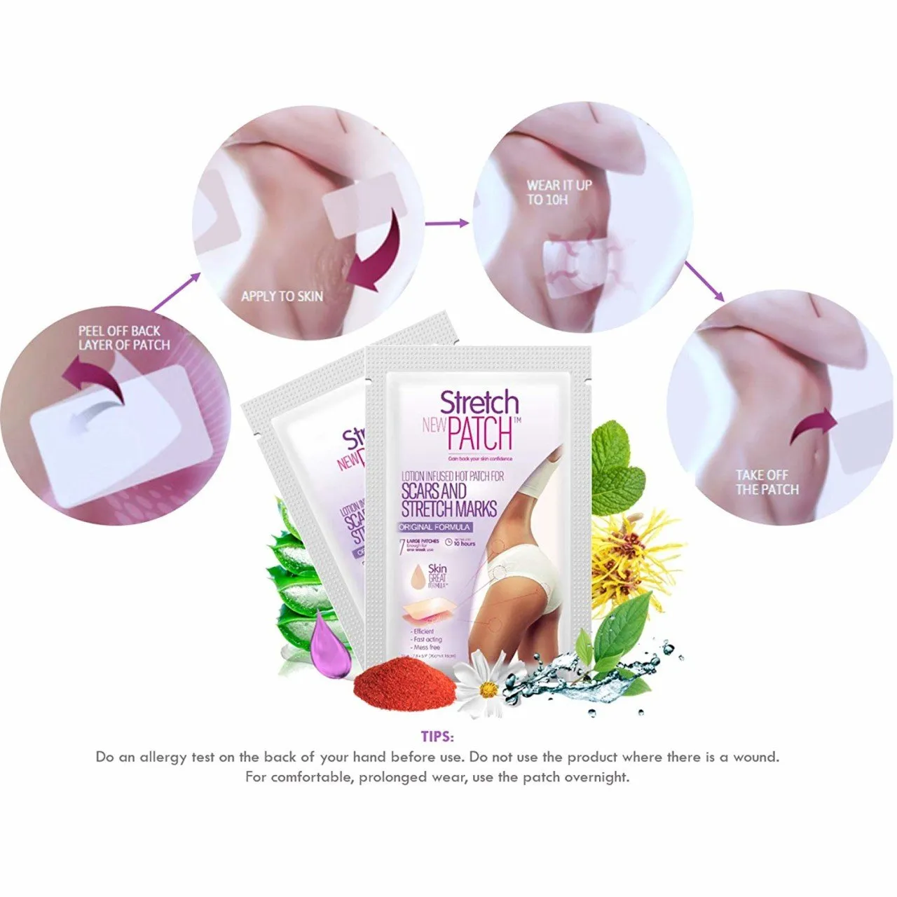 StretchPatch ORIGINAL Formula, Lotion Infused Hot Patch for Scars and Stretch Marks, 7 ea (20 x 15cm)