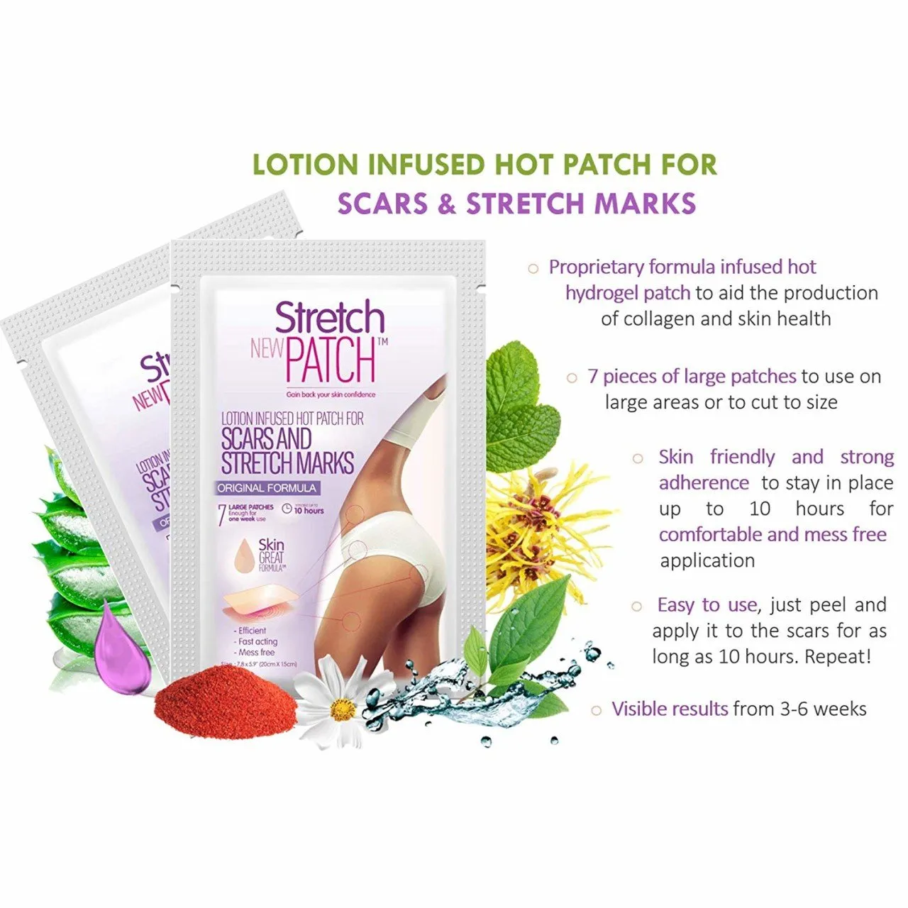 StretchPatch ORIGINAL Formula, Lotion Infused Hot Patch for Scars and Stretch Marks, 7 ea (20 x 15cm)
