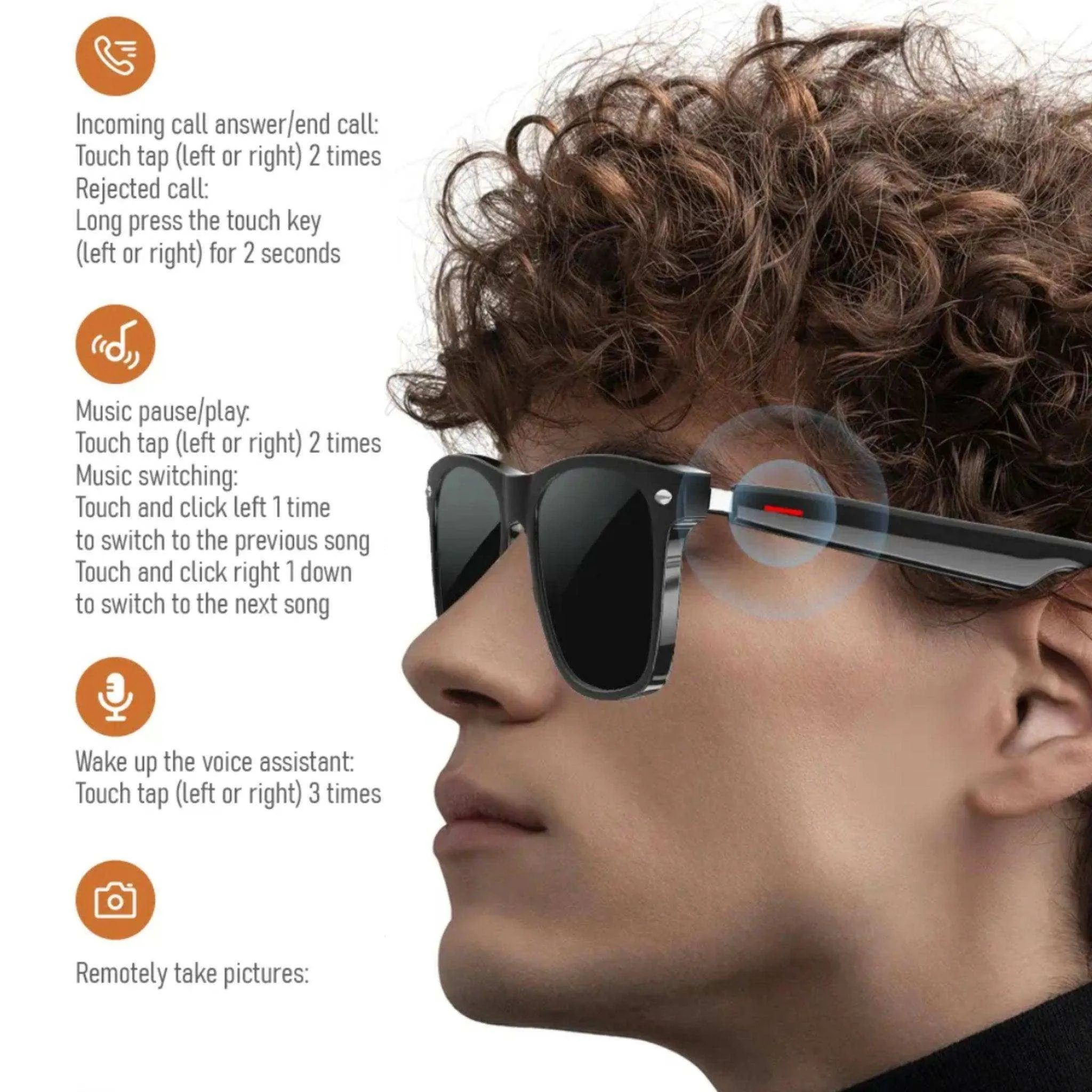TUTT E13 Bluetooth Smart Sunglasses TR90 Frame | HD UV Protection Wireless Call & Music & Camera Control, AI Voice | Anti Blue Ray | Test Kit| Gift for Men Women