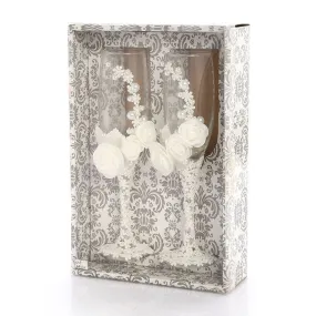 Two Bridal Groom Wedding Led Free Crystal Champagne Wine Glasses Set of Two
