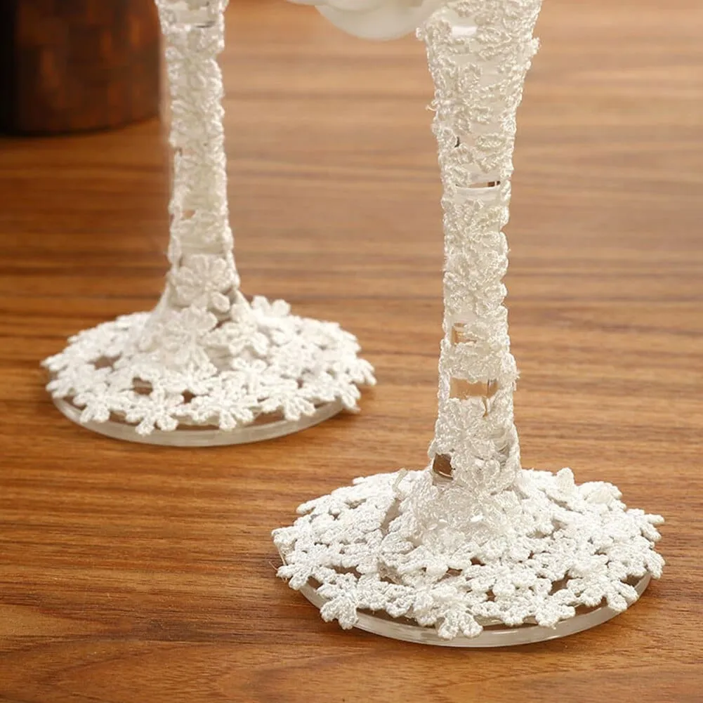 Two Bridal Groom Wedding Led Free Crystal Champagne Wine Glasses Set of Two