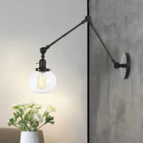 Vintage Glass Wall Mounted Sconce in Brass/Chrome/Black with Adjustable Arm, 1-Light Indoor Lighting