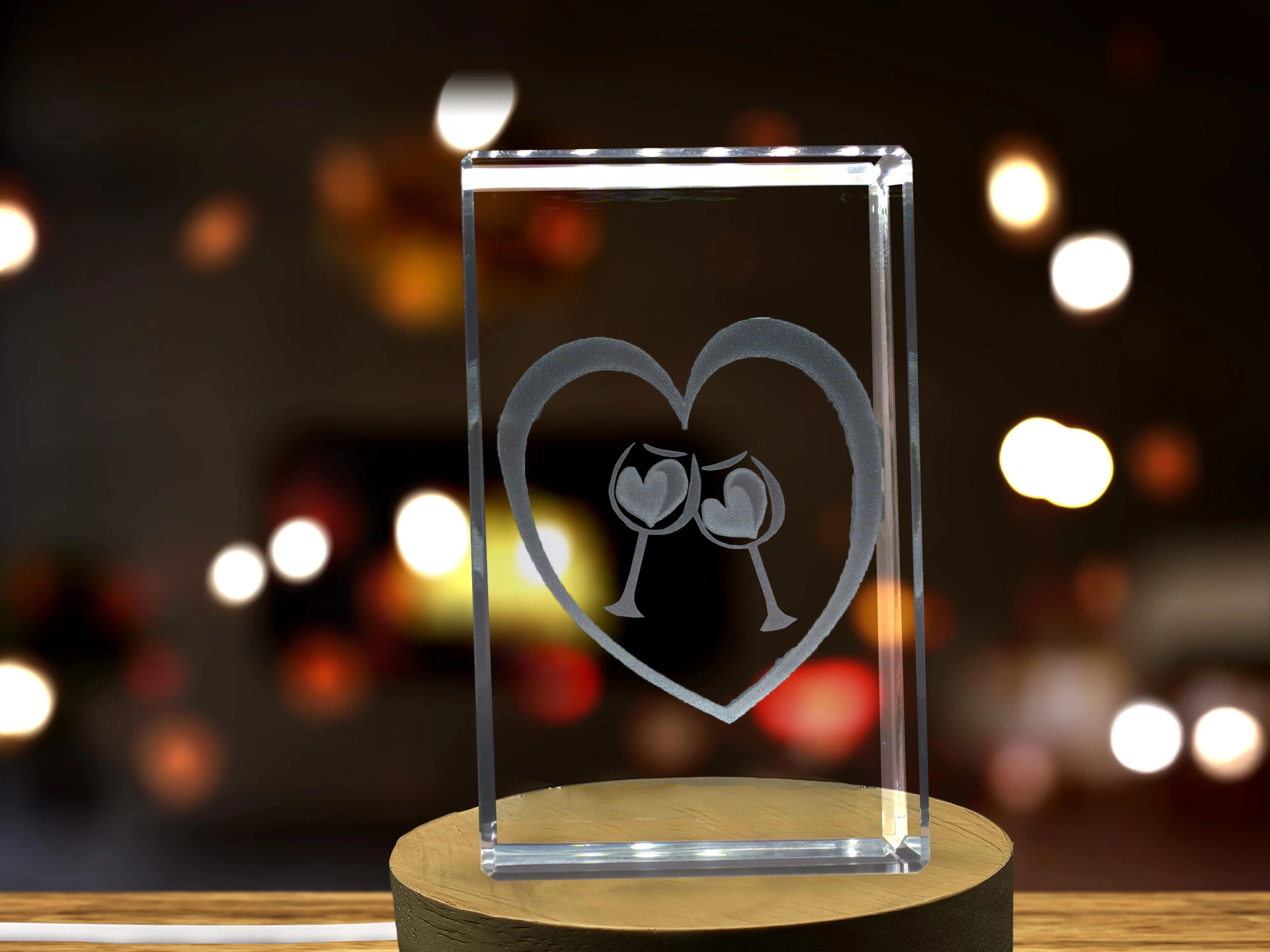 Wine and Love 3D Engraved Crystal Keepsake - Romantic Gift and Home Decor