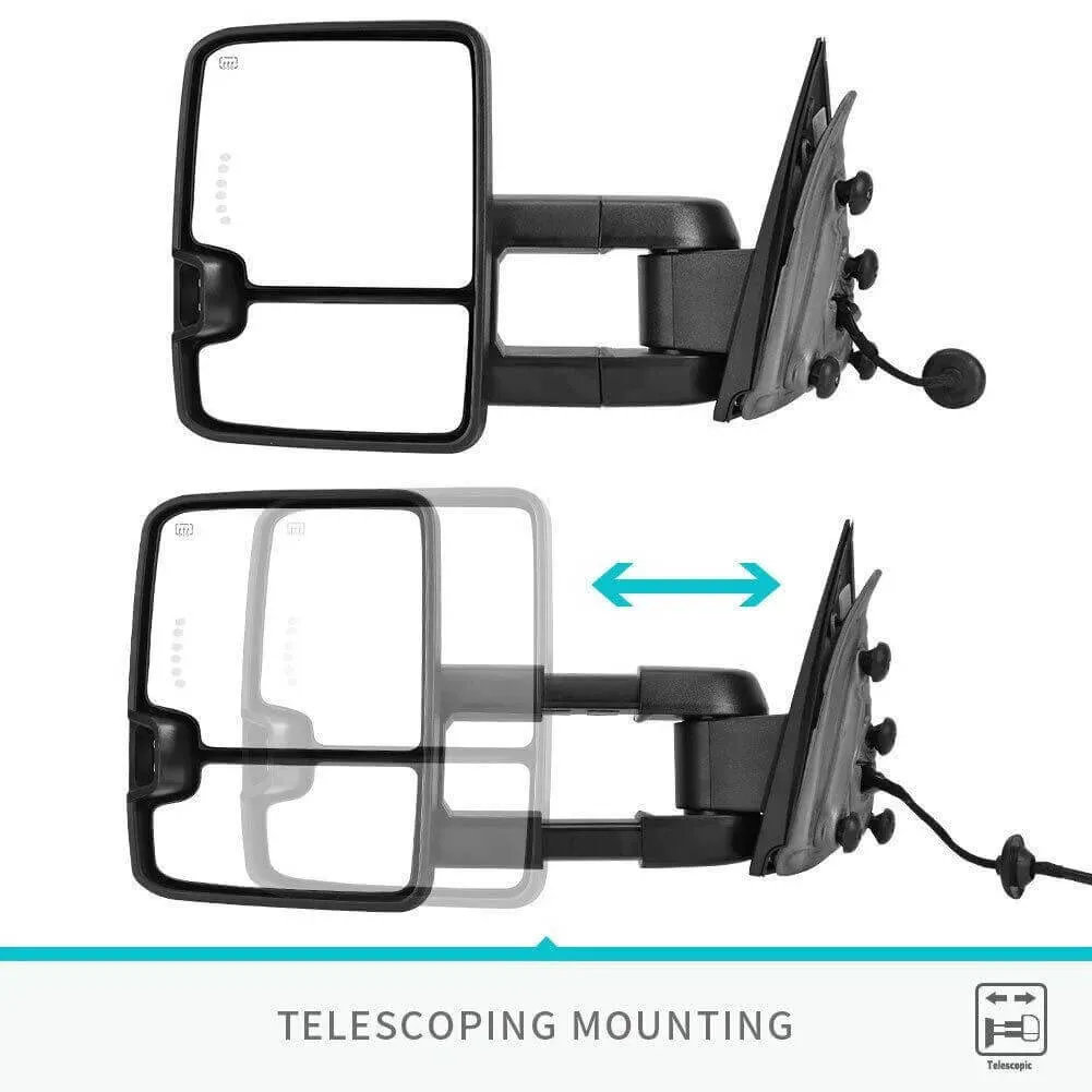 YITAMOTOR® 2014-2018 Chevy Silverado GMC Sierra Extendable Tow Mirrors, w/Heated LED Turn Signal