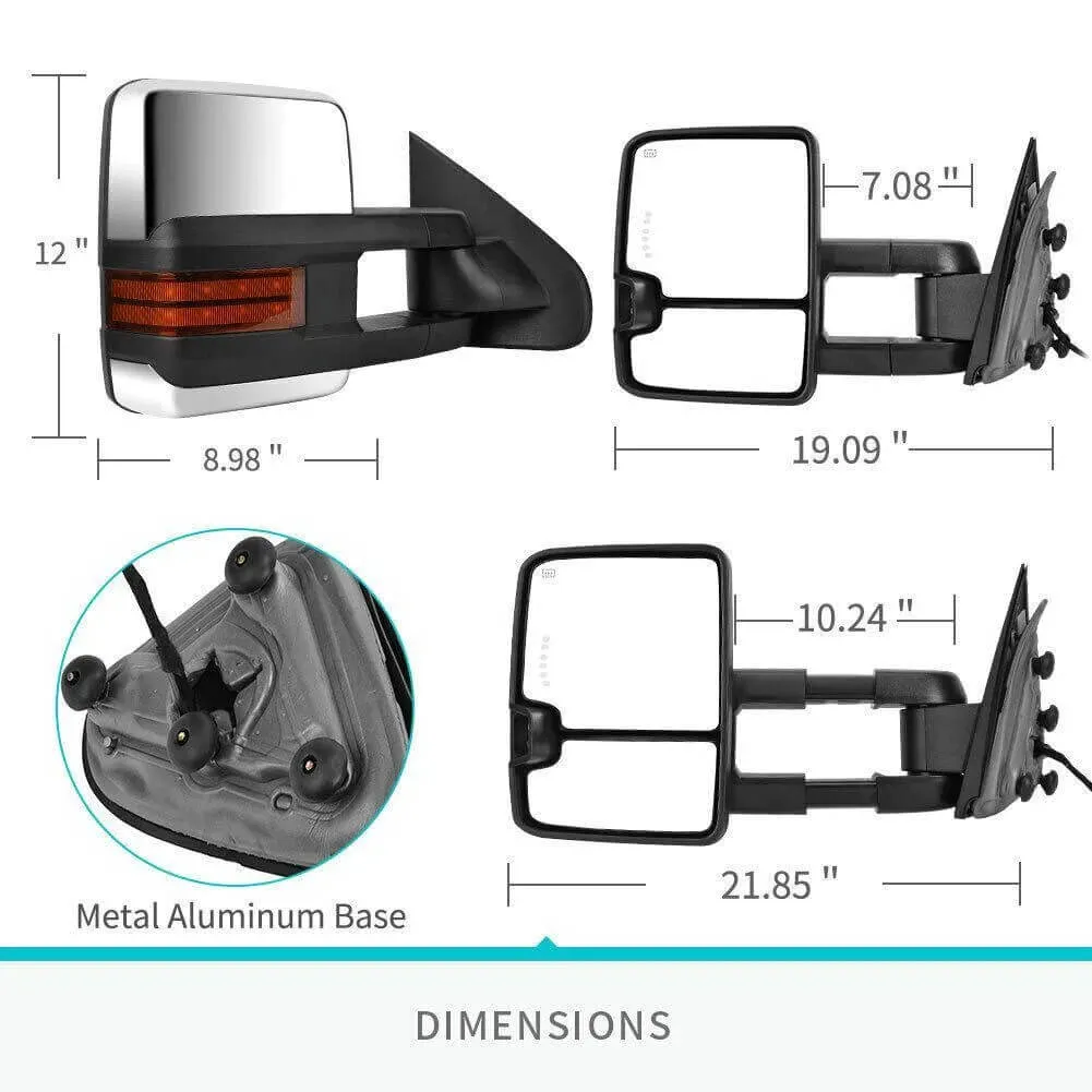 YITAMOTOR® 2014-2018 Chevy Silverado GMC Sierra Extendable Tow Mirrors, w/Heated LED Turn Signal