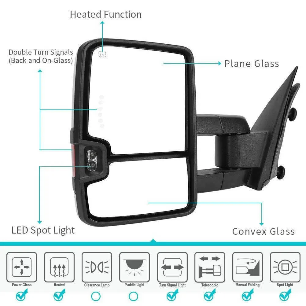 YITAMOTOR® 2014-2018 Chevy Silverado GMC Sierra Extendable Tow Mirrors, w/Heated LED Turn Signal